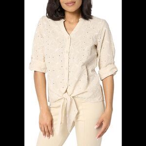 Bellisima by Kim Gravel Women's 100% Cotton Eyelet Blouse Sand Bar - Regular